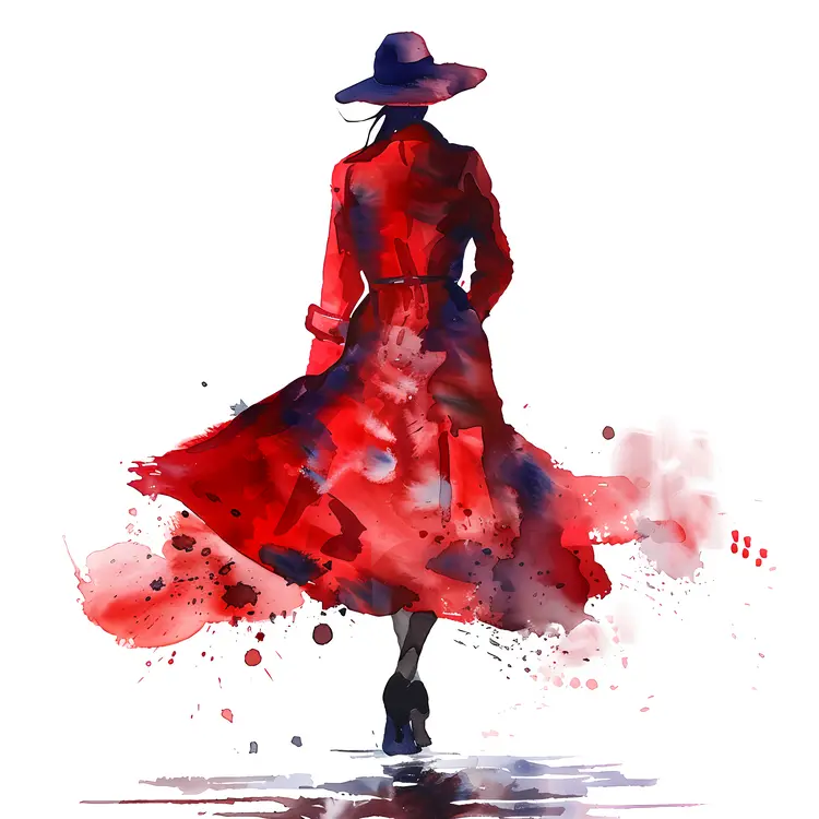 Elegant Woman in Red Dress and Hat