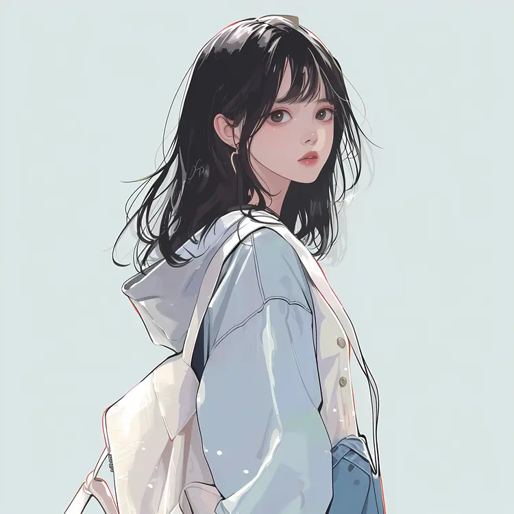 Girl in Blue Jacket with Backpack