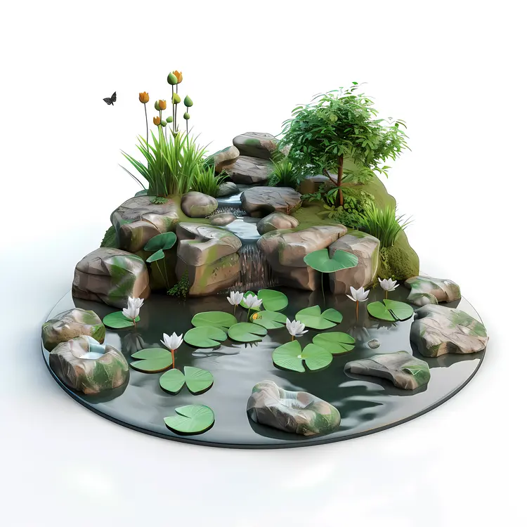Peaceful Garden Pond with Lily Pads