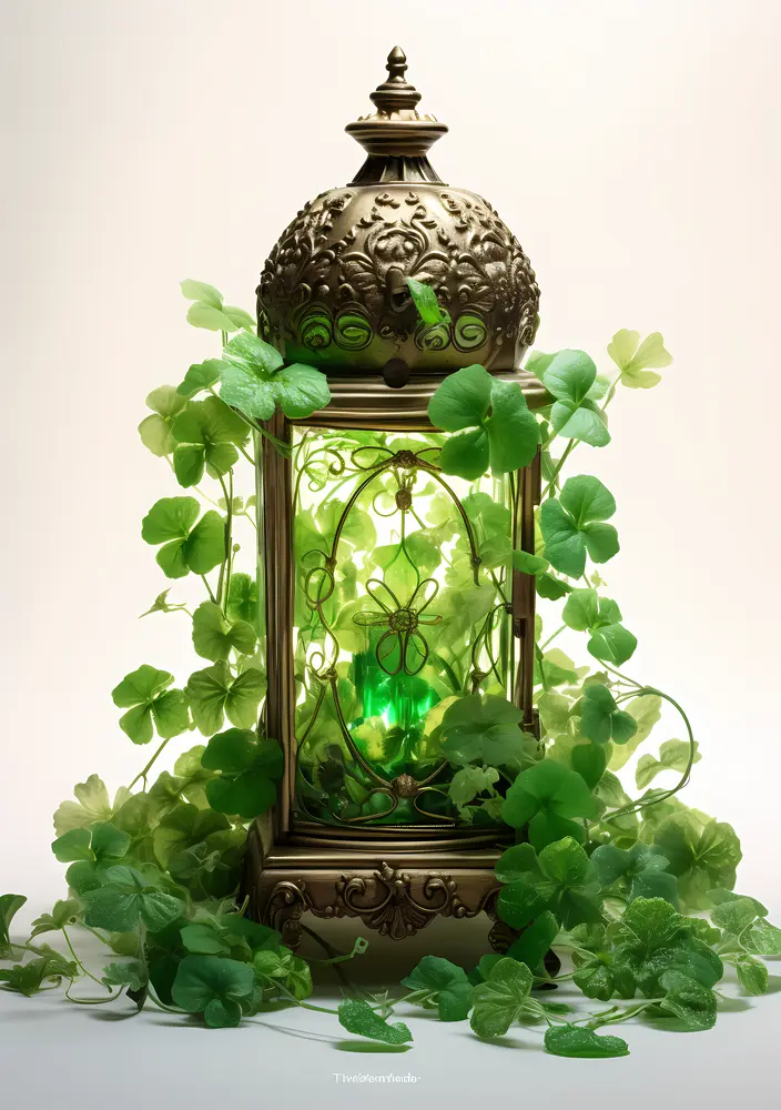 Ornate Lantern with Green Leaves