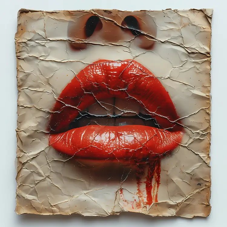Red Lips on Crumpled Paper Art