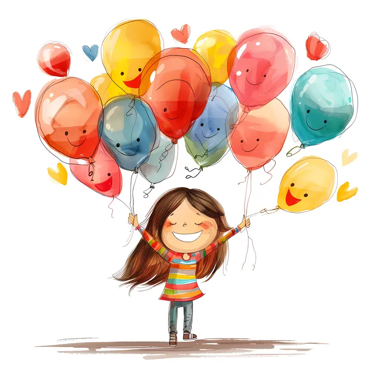 Happy girl with colorful balloons