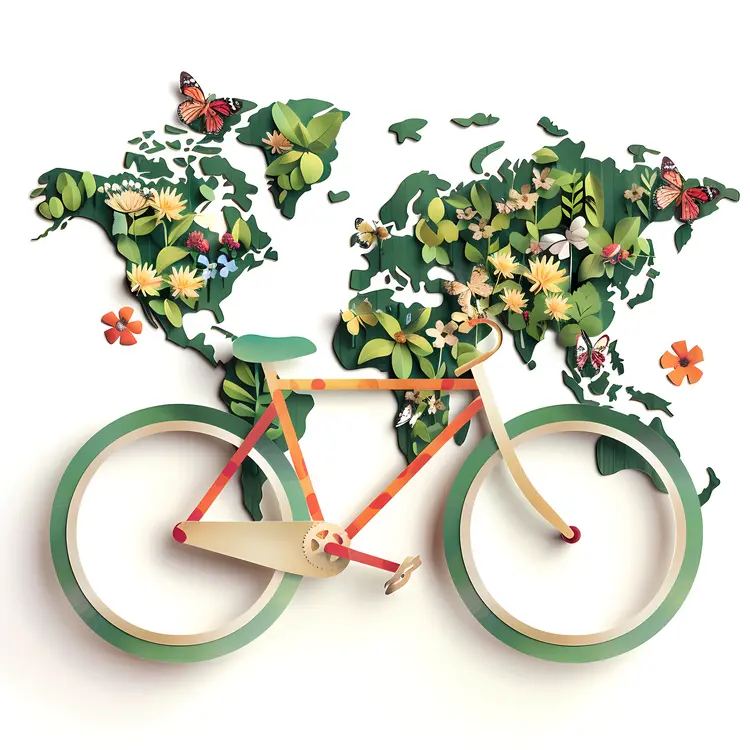 Bicycle with World Map and Nature Design