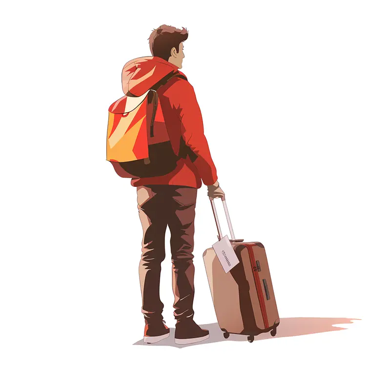 Traveler with Luggage and Red Jacket