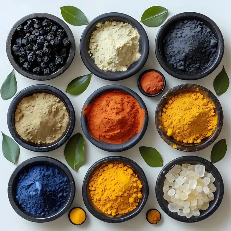 Various Colorful Powders in Small Bowls