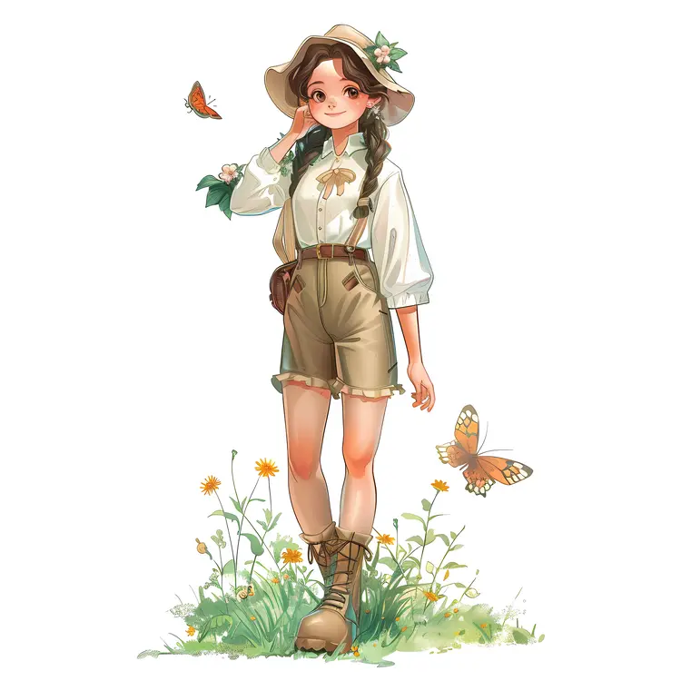 Girl with Butterflies in Nature Illustration