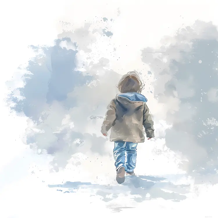 Child in Blue Jacket Walking Outdoors