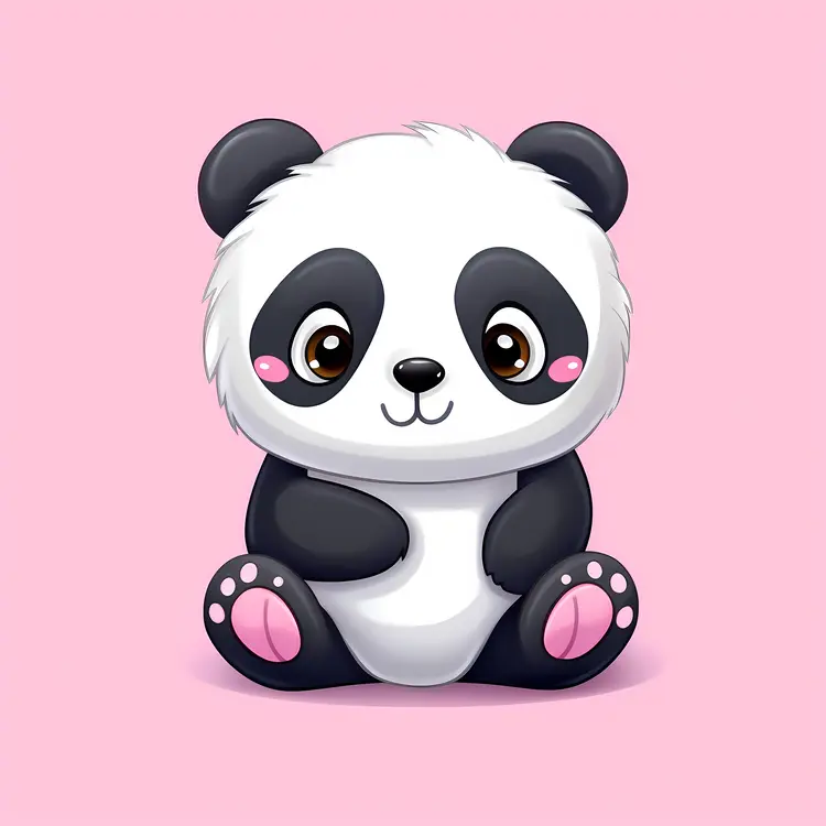 Cute Cartoon Panda on Pink Background
