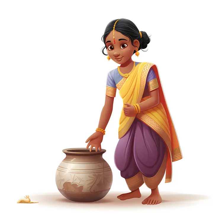 Girl in Traditional Dress with Pot