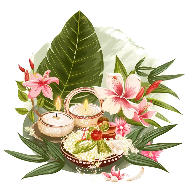 Candles with flowers and leaves