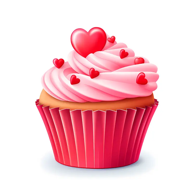 Cupcake with Pink Heart Decorations