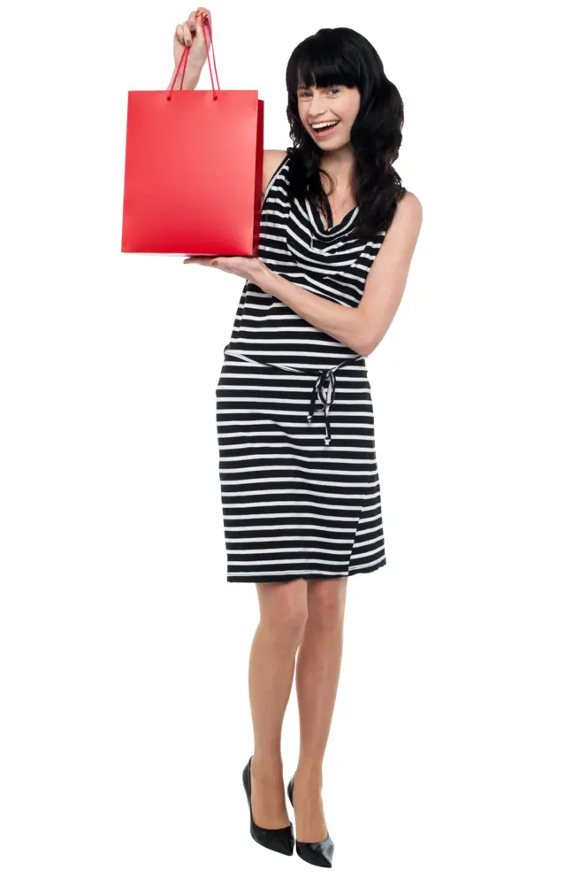 Woman Holding a Red Shopping Bag