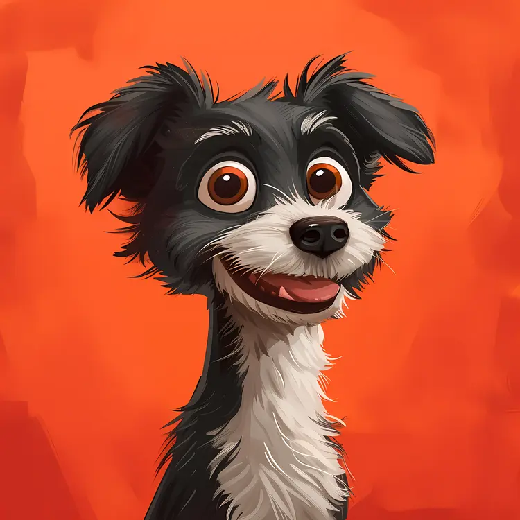 Happy Black and White Cartoon Dog