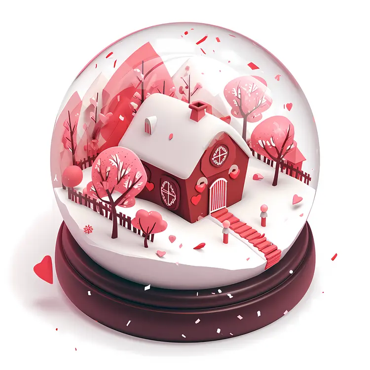 Heart snow globe with house in snow