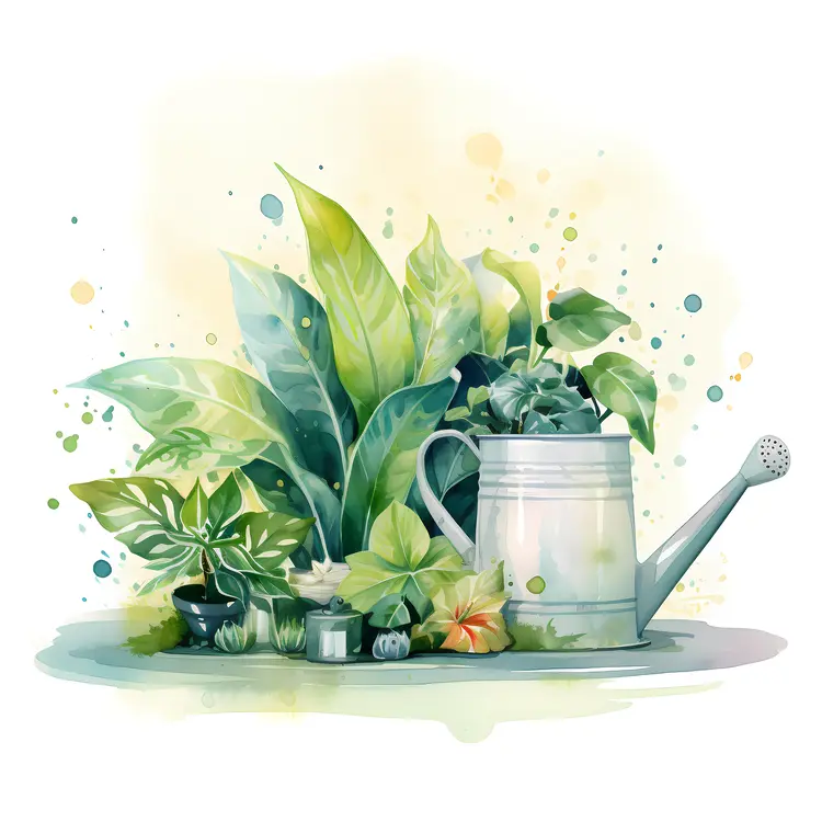 Watering Can with Plants Illustration