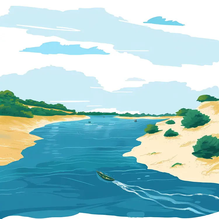 River with Boat and Clear Sky