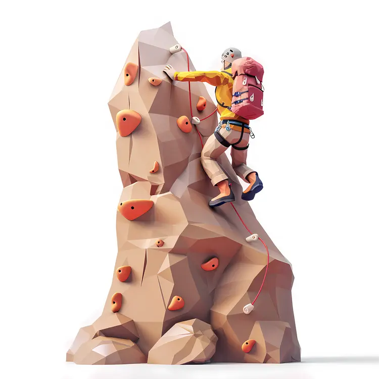 Rock Climber with Gear on a Rocky Cliff