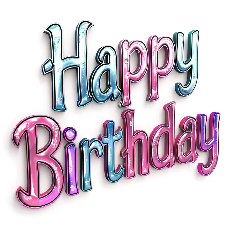 Happy Birthday Text in Metallic Colors