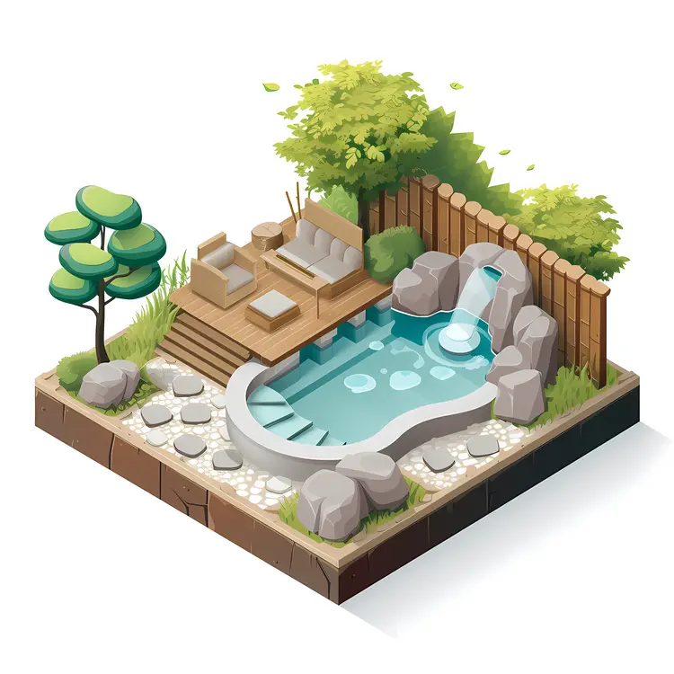 Modern Hot Spring with Wooden Deck