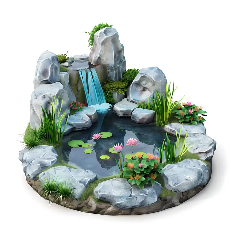 Waterfall Pond with Lilies