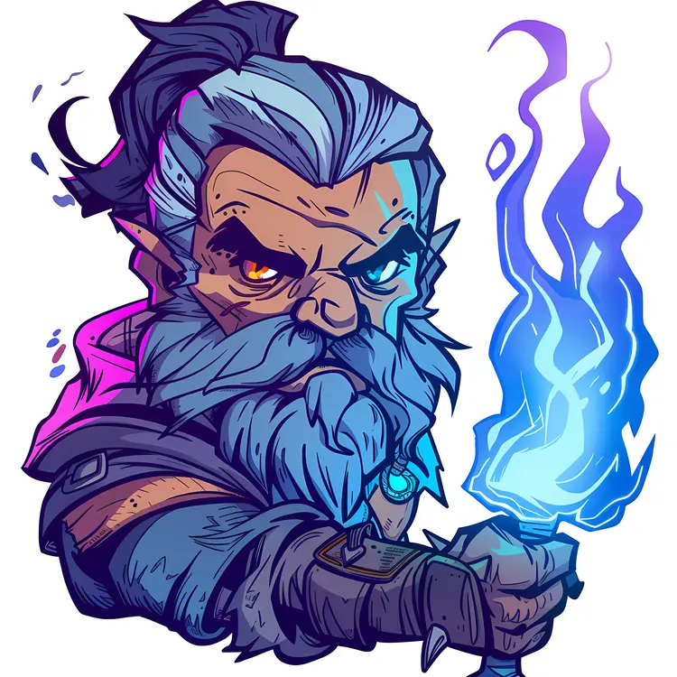 Cartoon Wizard with Magic and Beard