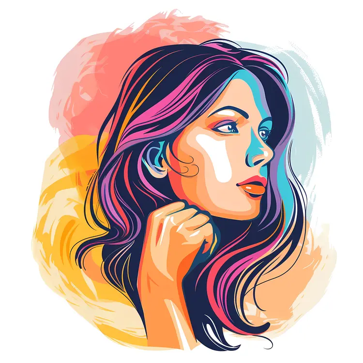Thoughtful Woman with Colorful Background