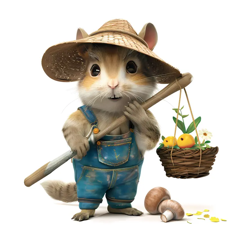 Cute Hamster Farmer with Basket