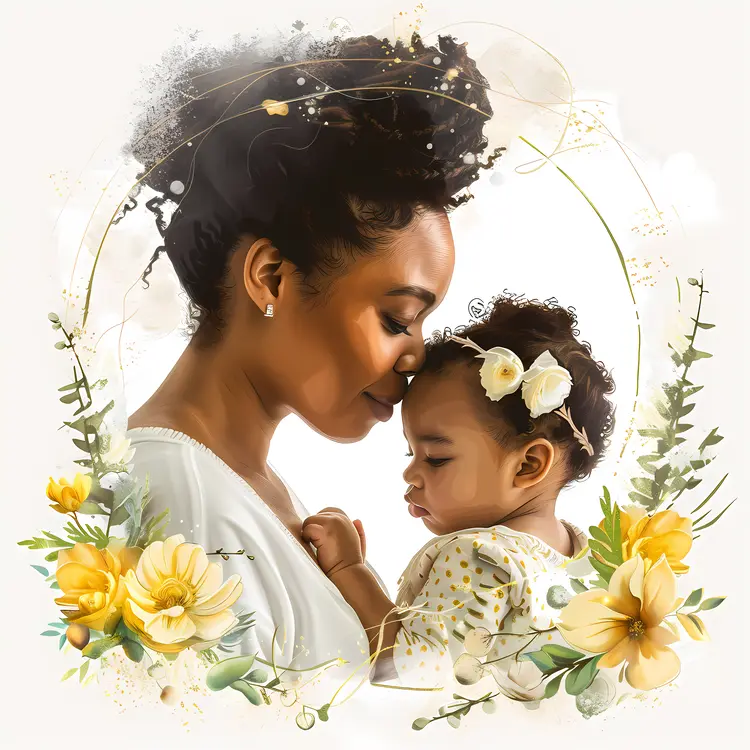 Mother and Baby with Floral Background