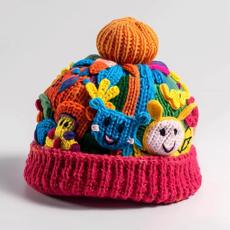 Colorful Knitted Hat with Pom-pom