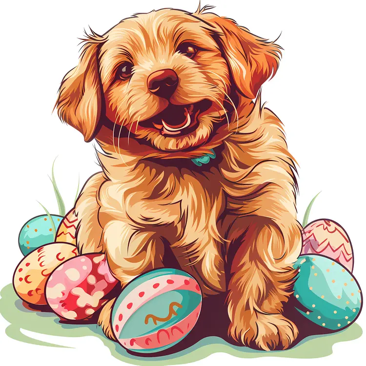 Happy Puppy with Easter Eggs