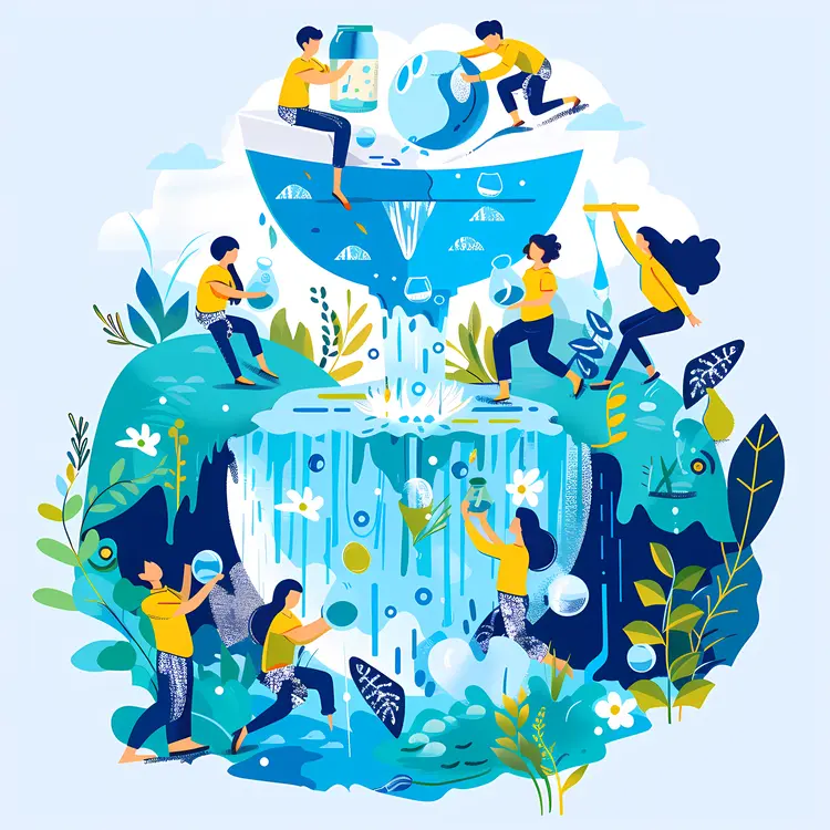 Water Conservation Concept with People and Nature