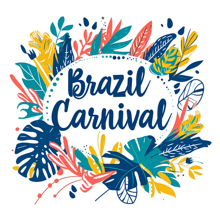 Vibrant Brazil Carnival Celebration with Tropical Leaves and Flowers