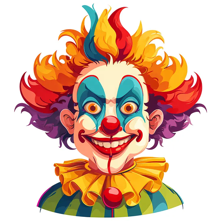 Clown with Colorful Hair and Big Smile