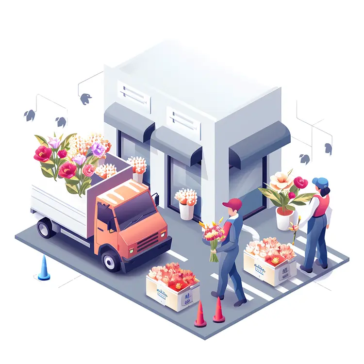 Flower Shop with Delivery Truck
