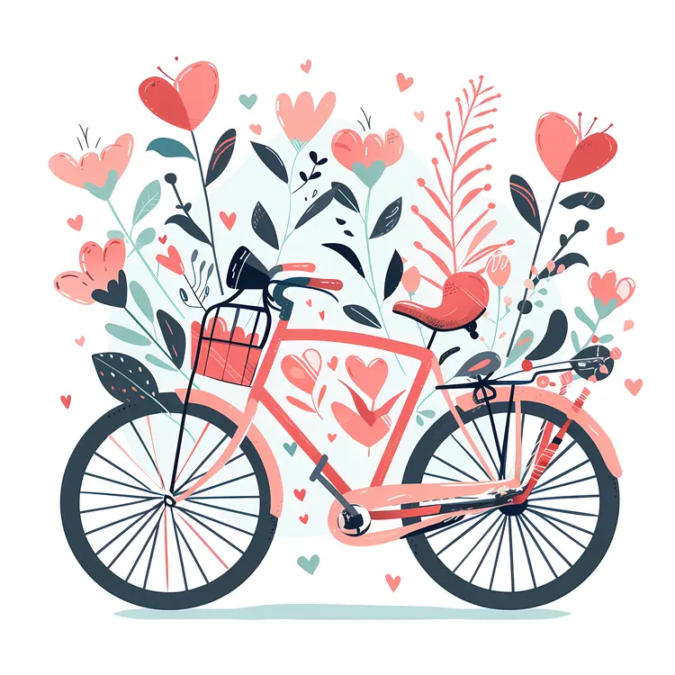 Cute Doodle Bicycle with Hearts and Flowers