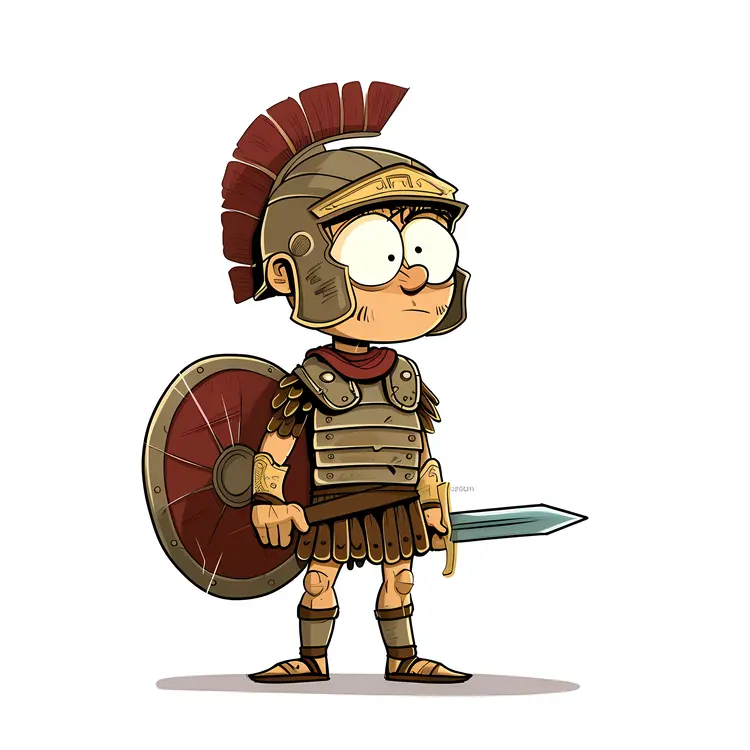 Cartoon Roman Soldier with Sword and Shield