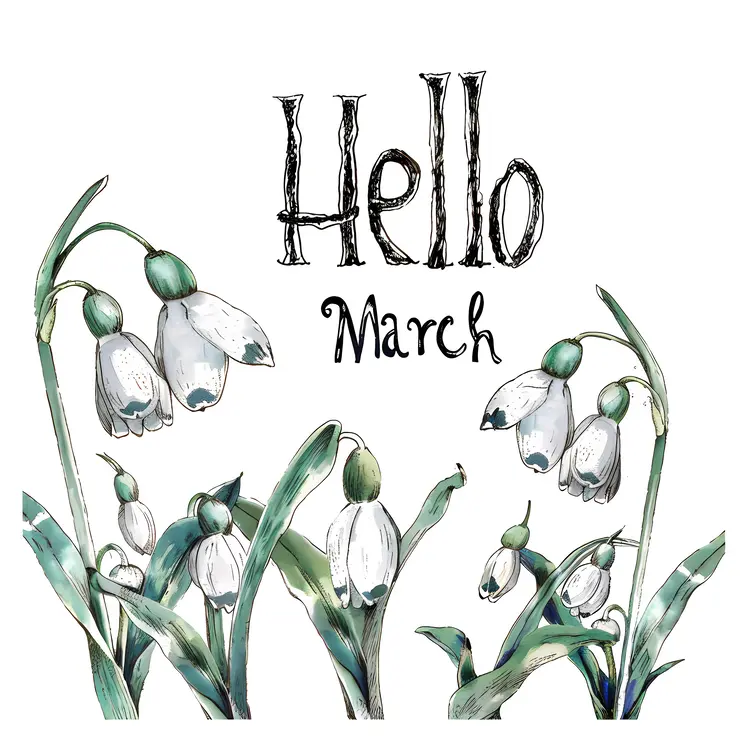 White Flowers with Hello March Greeting