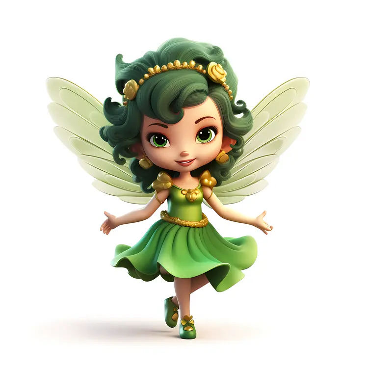 Green Fairy with Wings and Dress