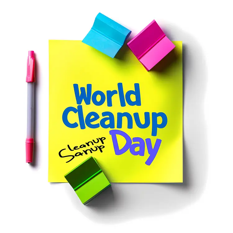 World Cleanup Day Note with Colorful Clips