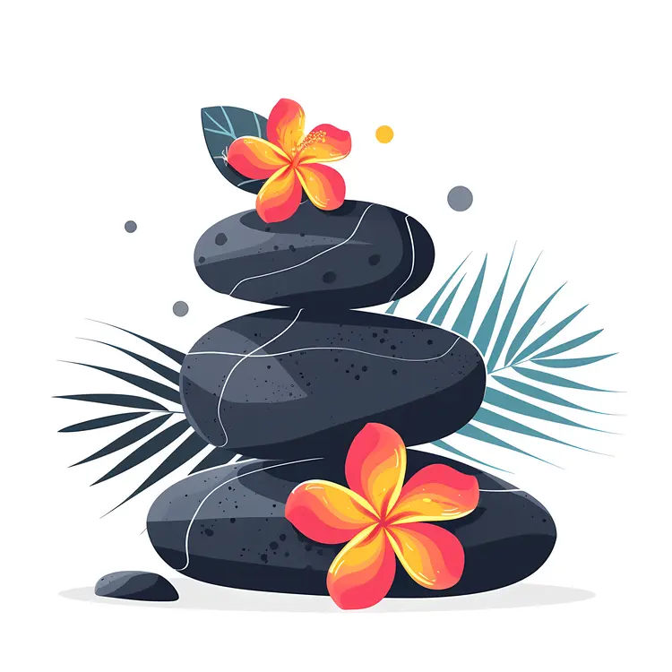 Zen Stacked Stones with Vibrant Flowers