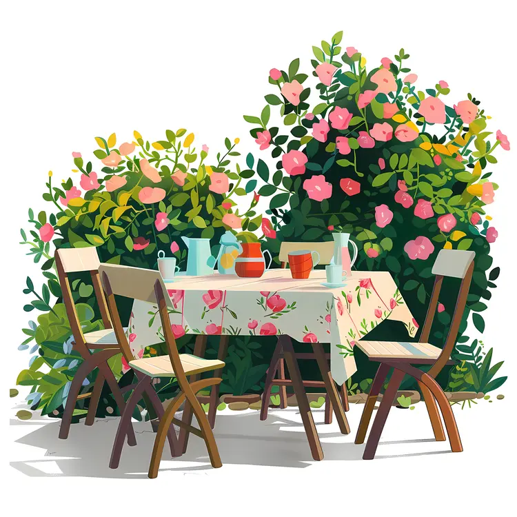 Garden Table with Chairs and Flowers