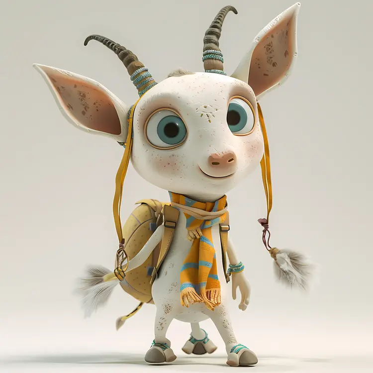 Cute Cartoon Goat with Backpack
