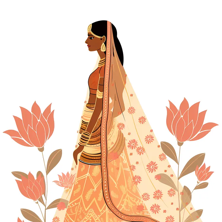 Bride with Lotus Flowers in Indian Attire
