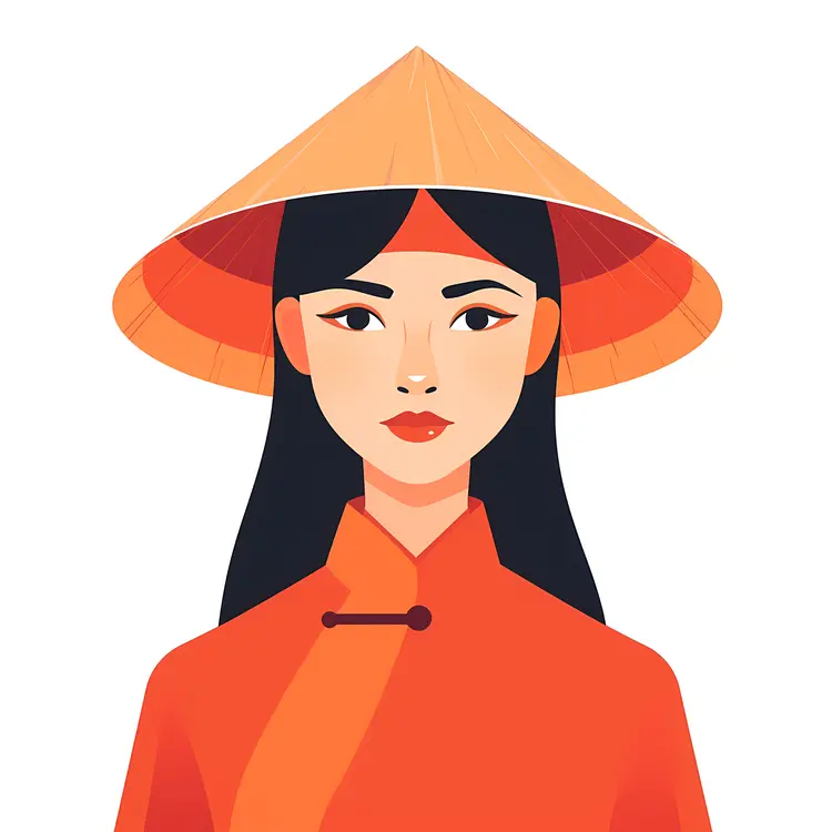 Woman in Orange Hat Front View Illustration