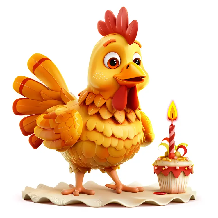 Cute Chicken with Birthday Cake