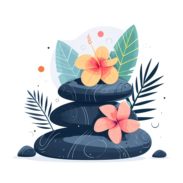 Zen Stacked Stones with Colorful Flowers