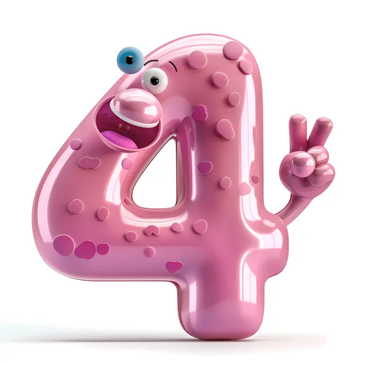 Cute Pink Number 4 Cartoon Character