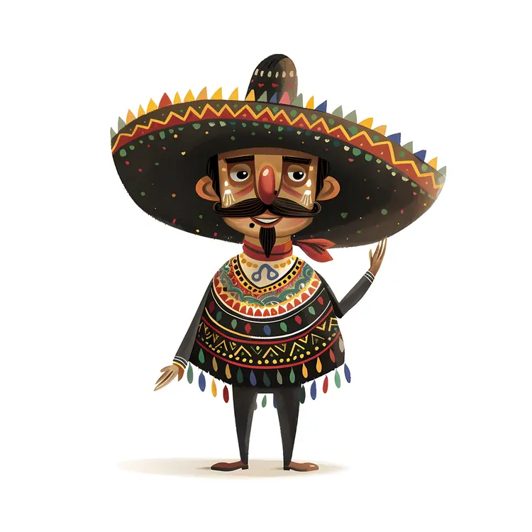 Character with Black Sombrero and Poncho