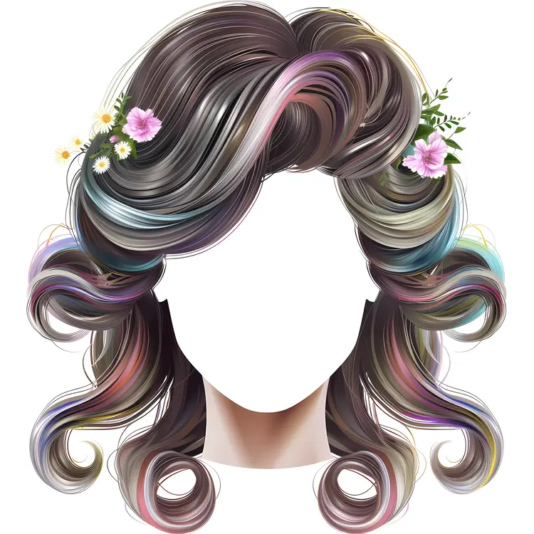 Colorful Curly Hair with Flowers