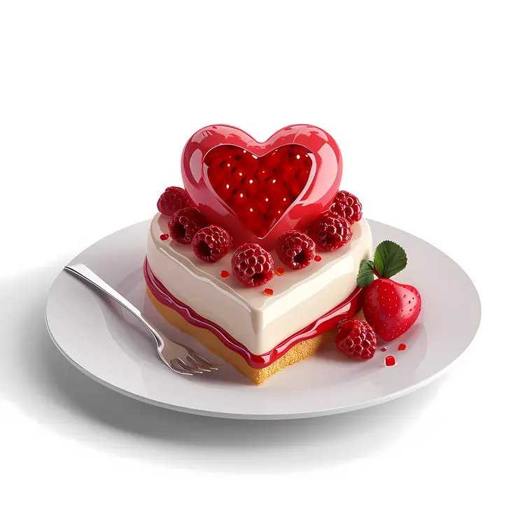 Heart-shaped Dessert with Raspberry and Strawberry